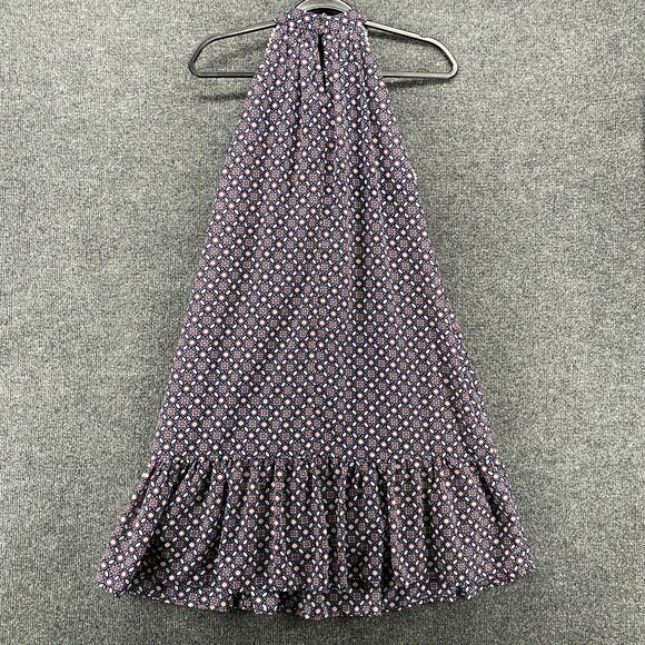 Chetta B Dress Womens 12 Blue Geometric Shift Halter Ruffle Ladies Boho Feminine - Picture 4 of 11